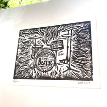 Load image into Gallery viewer, THE BEATLES DRUM KIT- An Original Limited Edition Linocut (Series of 15)