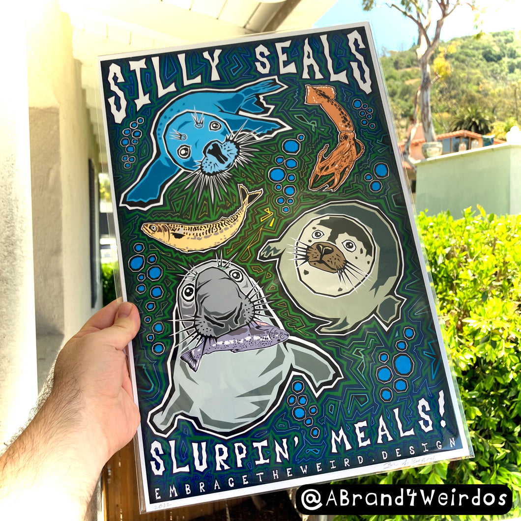 Silly Seals Slurpin' Meals (Open Edition Poster Print)