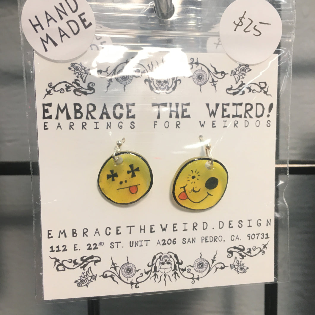 Translucent Yellow Crazy Face (Hand Drawn / Handmade Earrings)