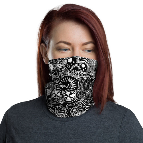 Woman wearing a neck gaiter featuring our original 